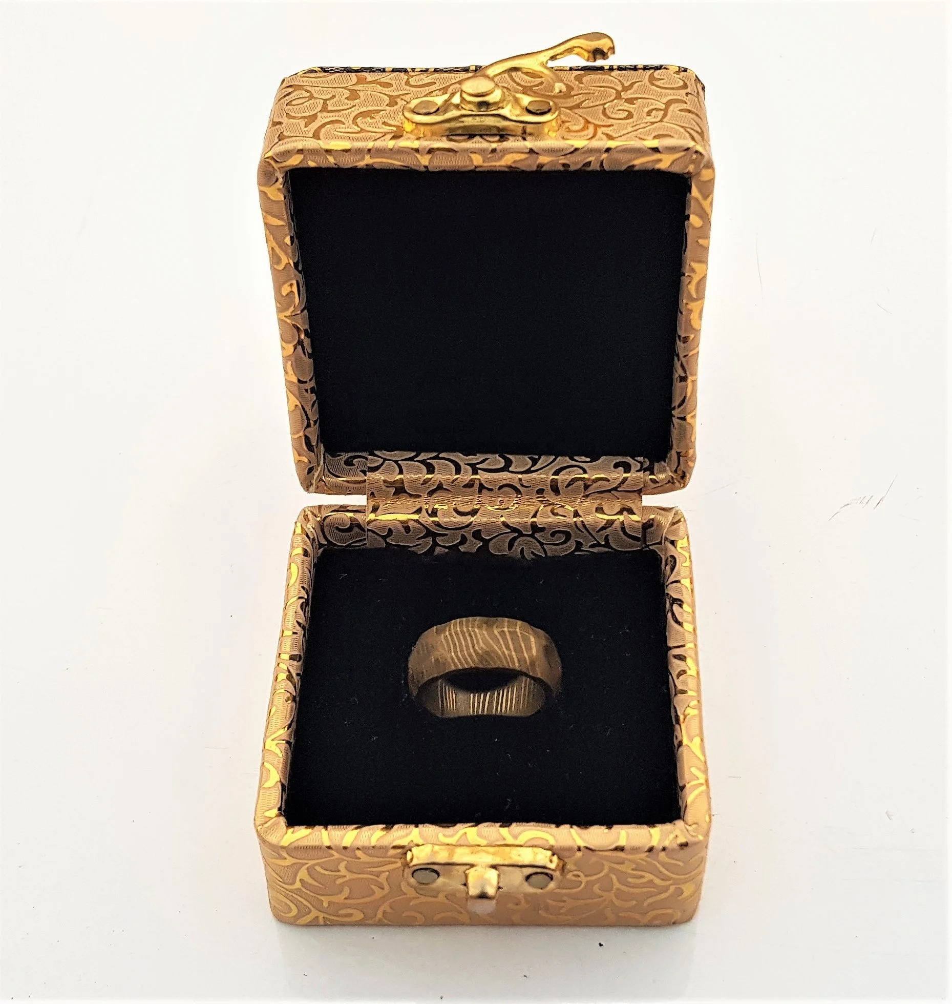 damascus steel gold plated Ring ( Engagement ring)