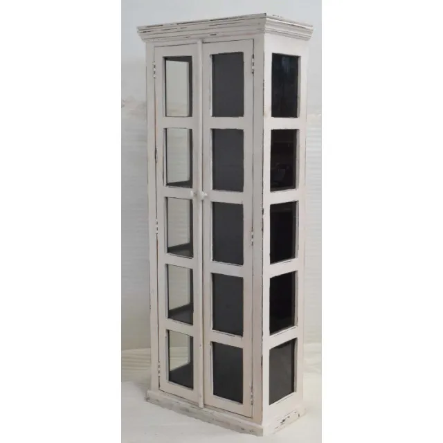 Classic European Scandinavian Style Trends  Solid Wood Glass Doors Display Showcase Storage Whitewash Color Wardrobe Cabinet