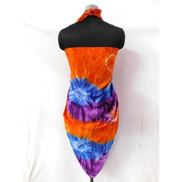 Indian handmade women wear scarf bikini cover up beach wear pareo multi colored orange sarong