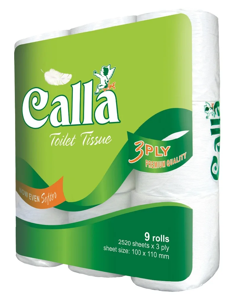 100% virgin pulp, 3 ply, 9 rolls,Calla Toilet tissue produced in Vietnam