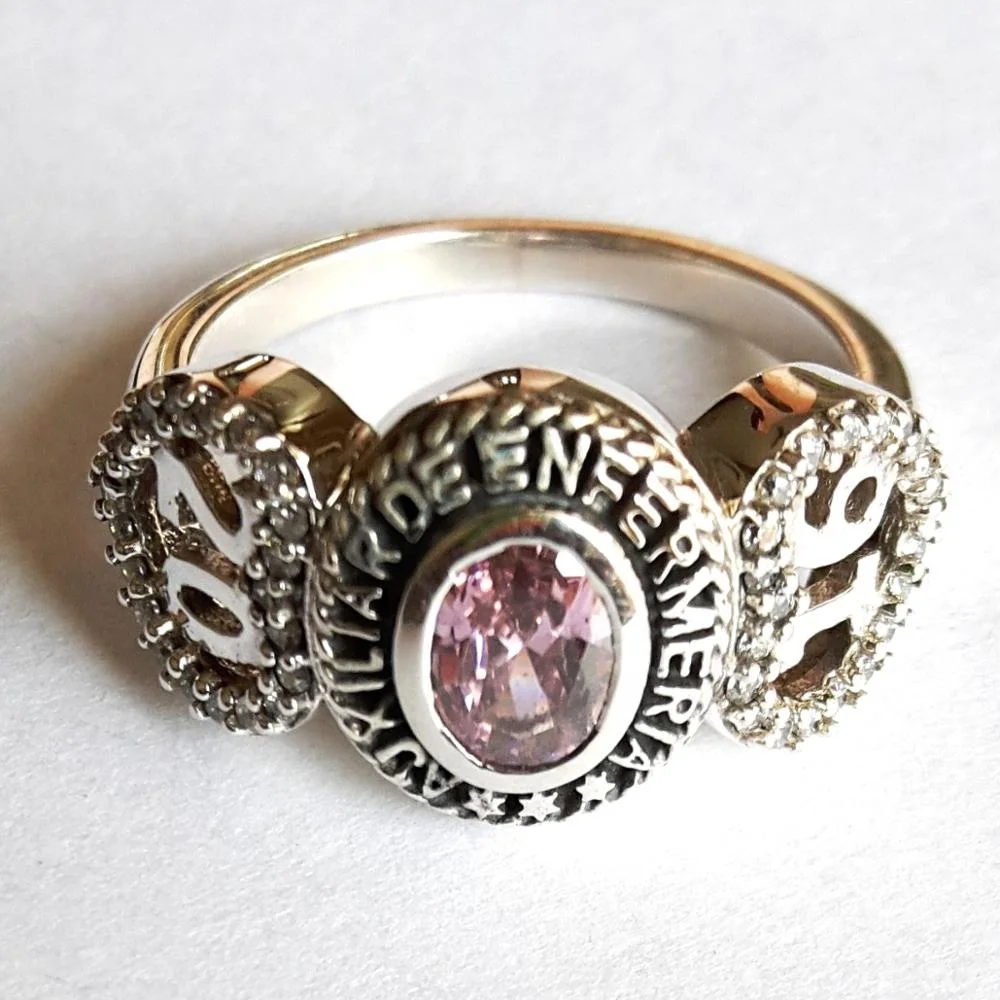 AUXILIAR DE ENFERMERIA Silver Class Rings Colored CZ Gemstone Oxidized Design Pink Gemstone Love Silver Ring