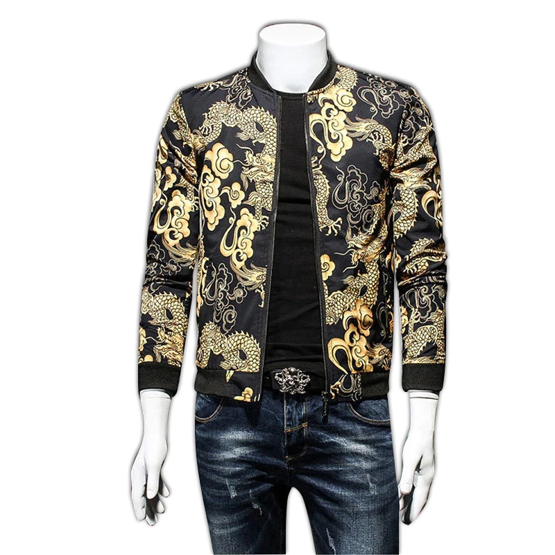 New Arrival Gold Print Jacket Black Gold Party Club Outfit Bomber Jackets Men Male Jacket