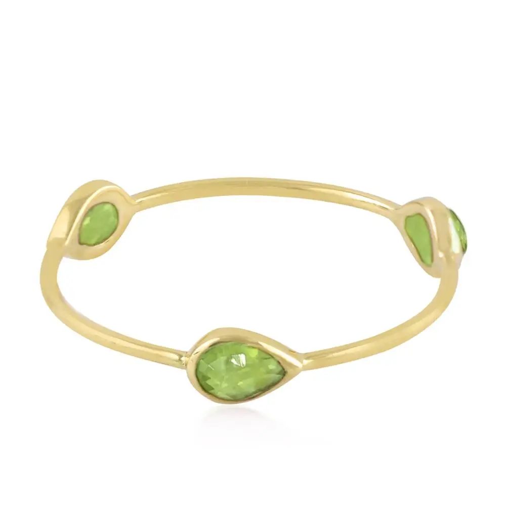 18kt Yellow Gold Peridot Gemstone Ring Wholesaler Three Stone Designer Jewelry Manufacturer