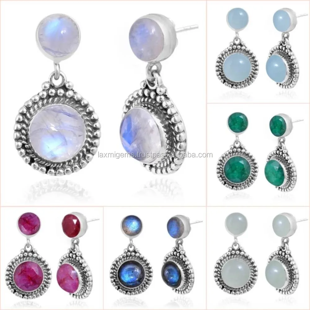 Three color Green White and Orange Wholesale Druzy Handmade 925 Silver Gold Plated Earrings Jewelry