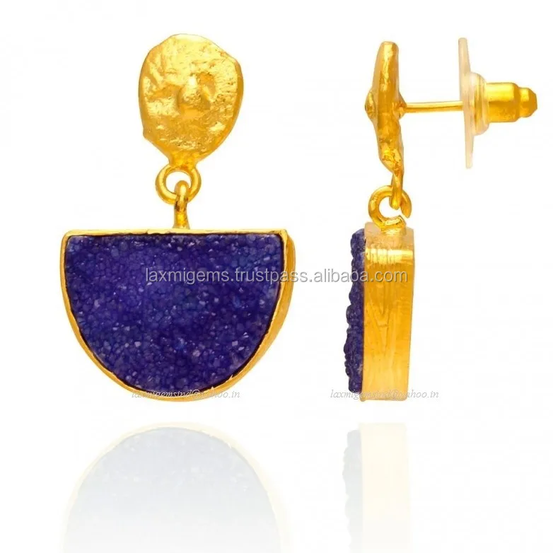 Three color Green White and Orange Wholesale Druzy Handmade 925 Silver Gold Plated Earrings Jewelry