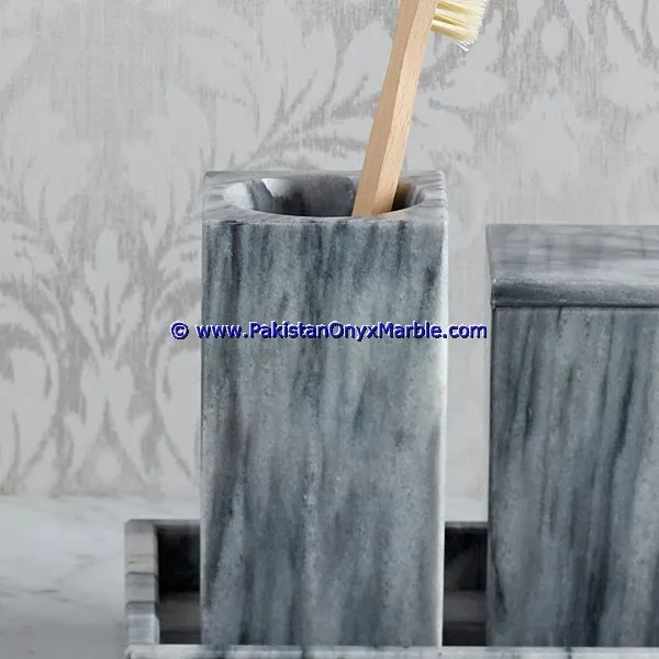 Modern Design marble bathroom accessories set gray tumbler, tooth brush, tissue box, holder, soap pump, dish, dustbin, tray