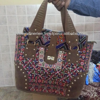 VINTAGE Tribal Banjara Suede Rabbari work BAG Boho Hippie Handbag