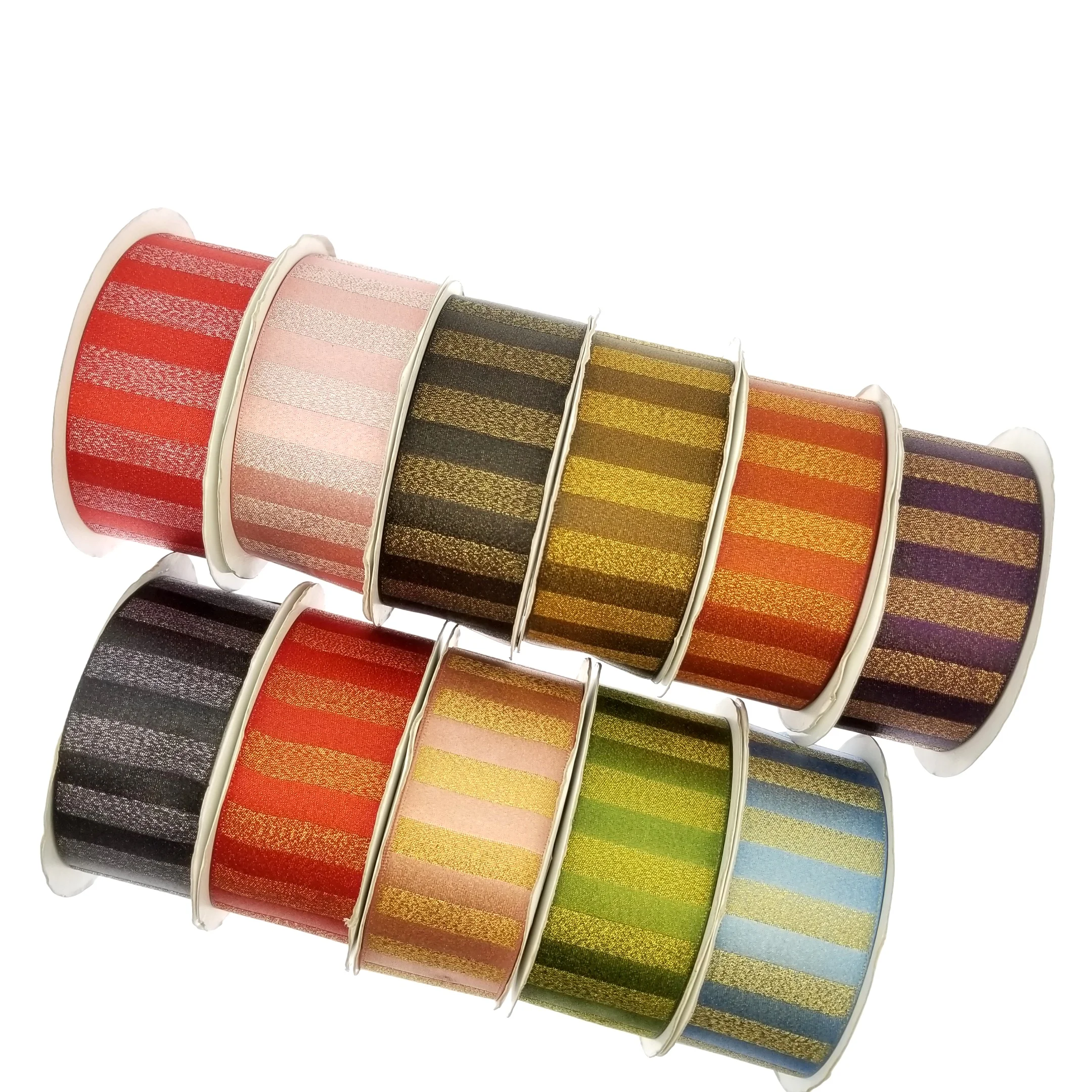 Luxury style horizontal stripe metallic satin woven ribbon