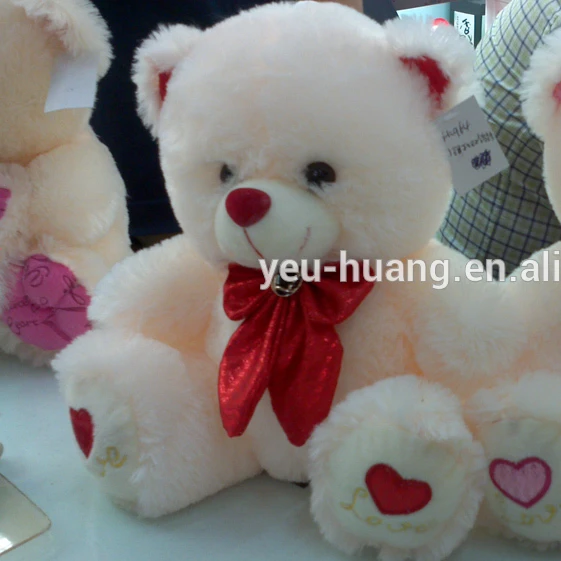 Custom fluffy plush sitting white bear with bow plush toy stuffed animal supplier manufacturer