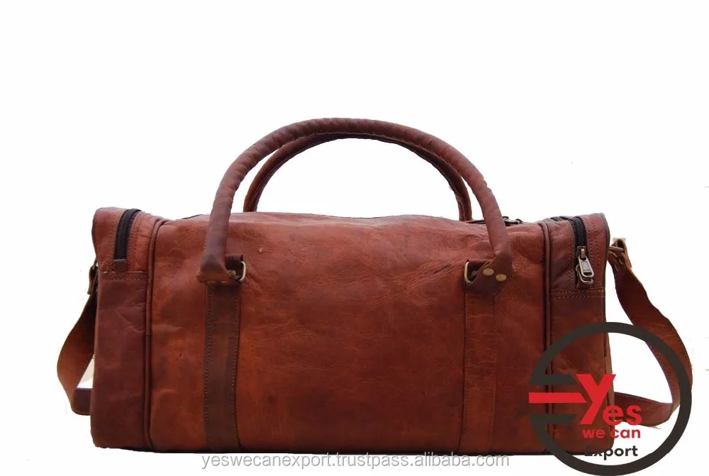Hot Selling Brown Leather Holdall Gym Luggage Bags For Travel Gym Overnight Weekend At Best Price