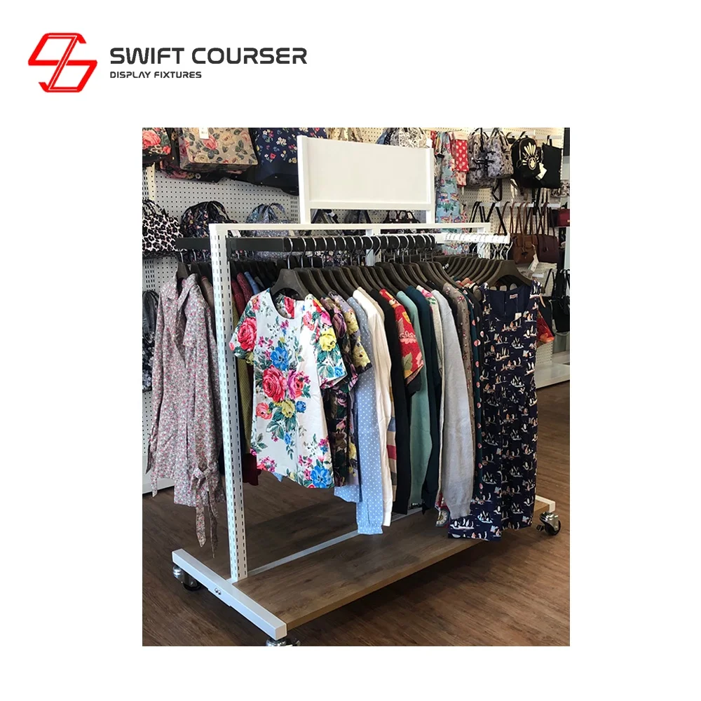 Modern portable clothing signs rack with clothes