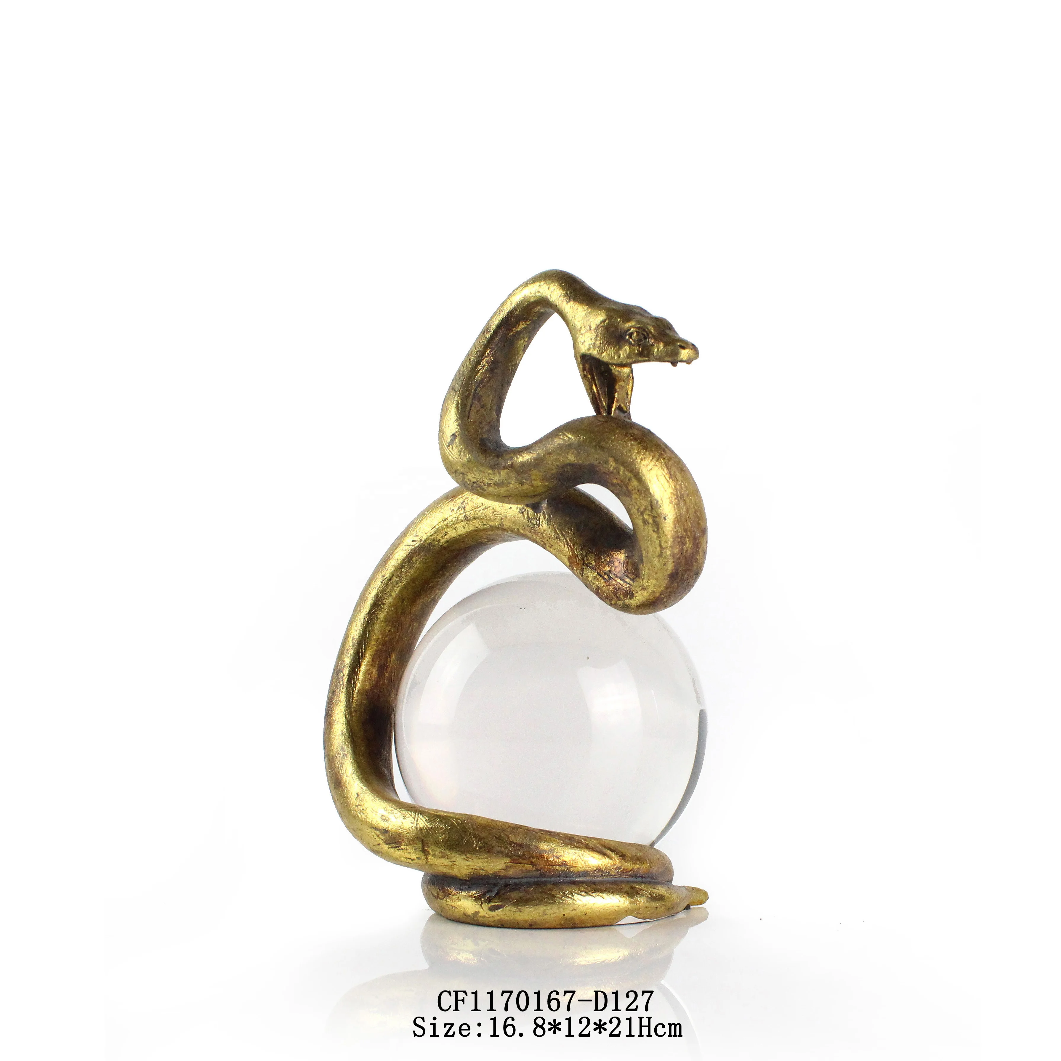 Resin Gold Animal Leopard Monkey Snake Statues with Crystal Ball Home Decor