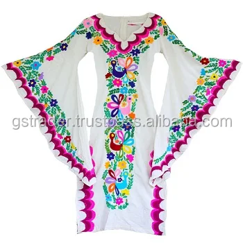 Bohemian w/Mexican Embroidery Ladies embroidery kaftan / women cotton kurta & tunic kaftan bohemian dress