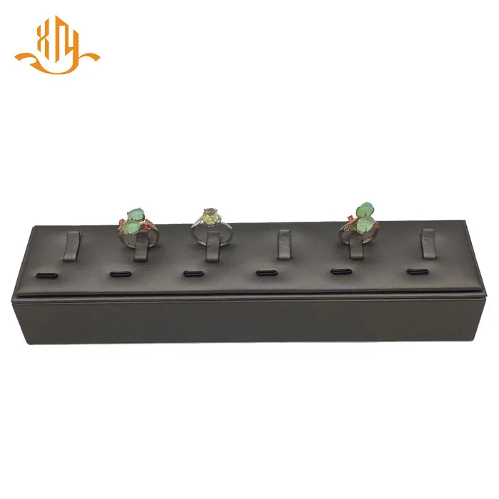 XIANGYU factory wholesale custom wooden leather jewelry shop display 6 ring stand