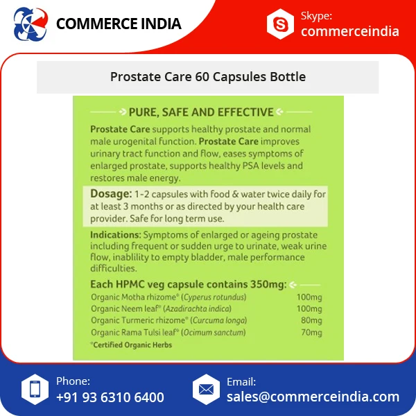 Organic India Prostate Care 60 Capsules Bottle Available at Low Export Price