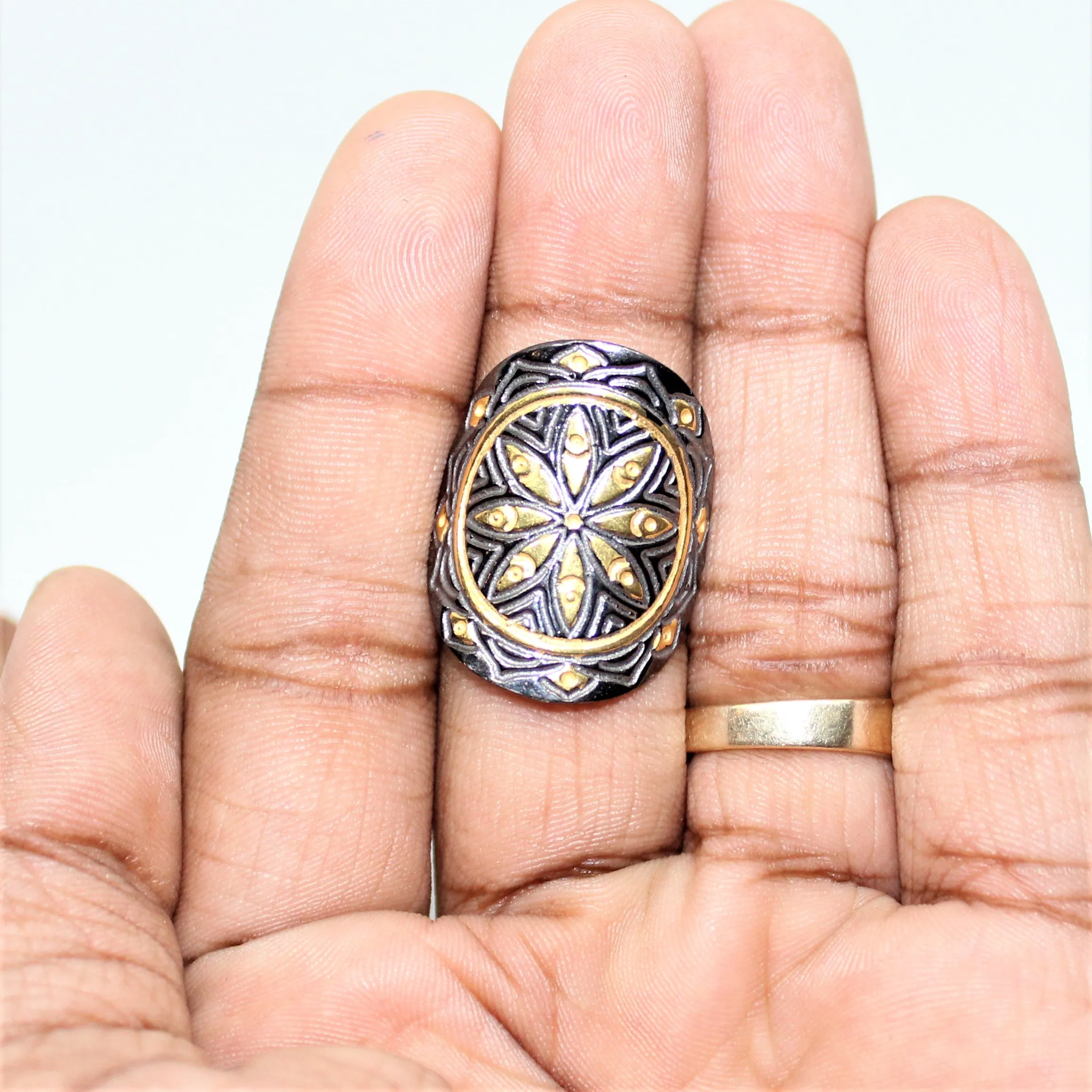 New Collection 925 Sterling Silver 18K Gold Plated Black Rhodium Ring Spiritual Mandala Design Featuring Diamond Wholesale