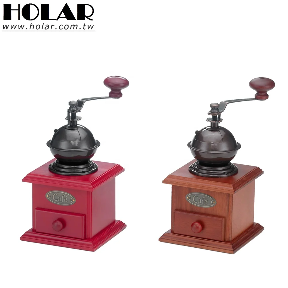 [Holar] Taiwan Made Antique Red/Walnut Manual Coffee Mill with Rubber Wood & Cast Iron