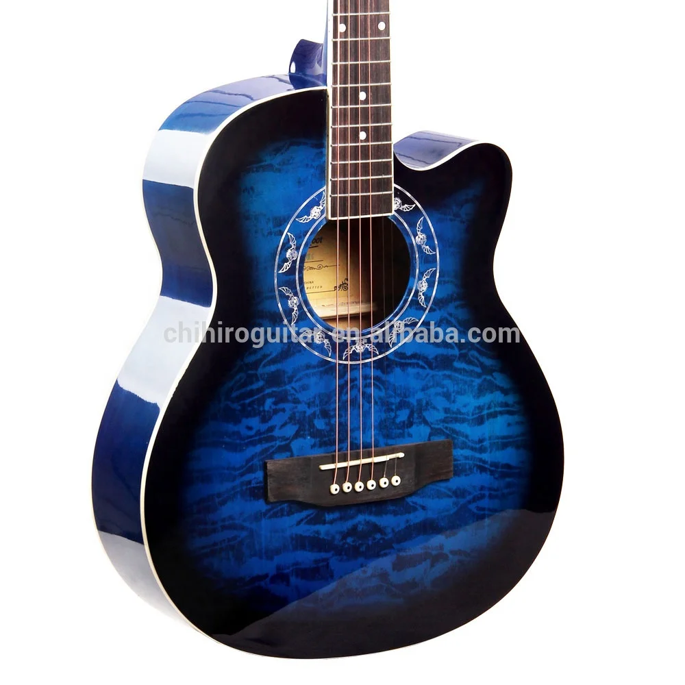 OEM service 39 inch blue red black yellow beginner basswood linden plywood acoustic guitar with guitar pickup amplifier and