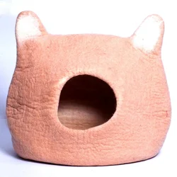 FY-CC-017 Animal Eared Cat Cave Warm and Cozy Pet Bed Eco-friendly New Zealand Wool Felted by Skilled Women Artisan from Nepal