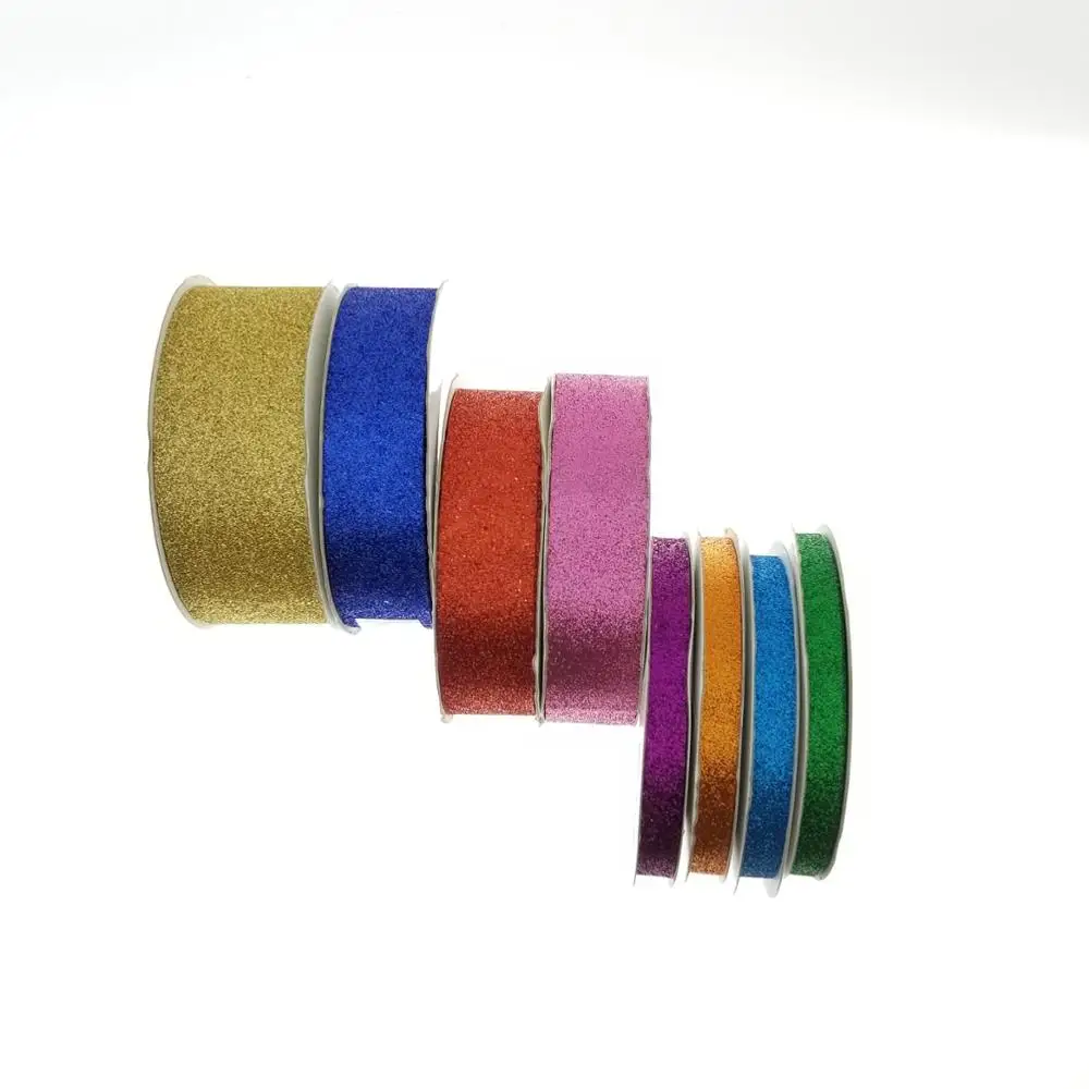 Pre tie ribbon bow fancy multi color glitter with elastic band for perfume bottle and wine bottle