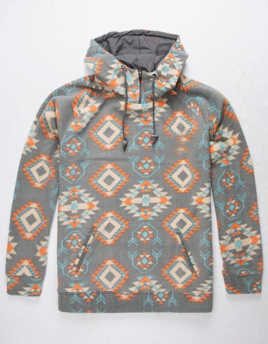 MGOO Fashion Mens Fleece Hoodie Allover Aztec Inspired Print Zip Neckline 100% Polyester Sublimation Print Hoodies