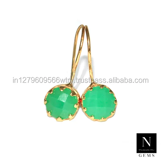 Brass Gold Plated Round Gemstone Shape Stud Dangle Earrings Wholesale