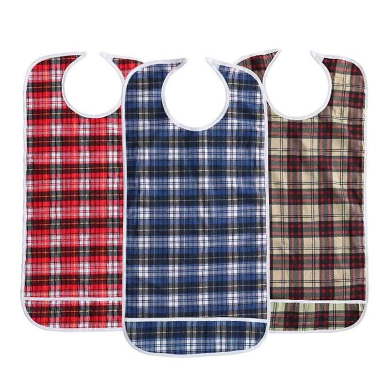 Classic Tartan Washable Clothing Protector Apron Adult Bib Senior Bibs