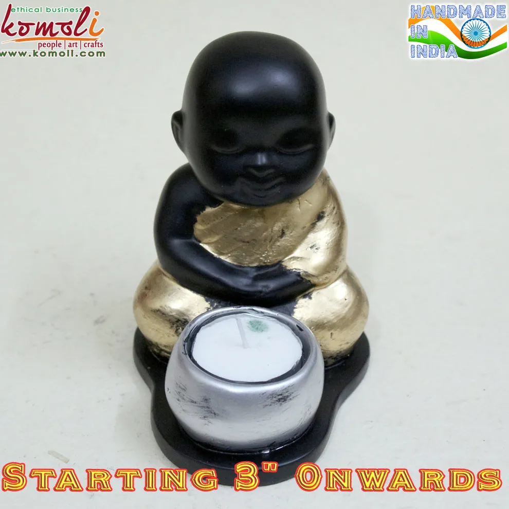 Best quality Poly resin baby monk Buddha statue tea light candle holder buddha with wholesale price
