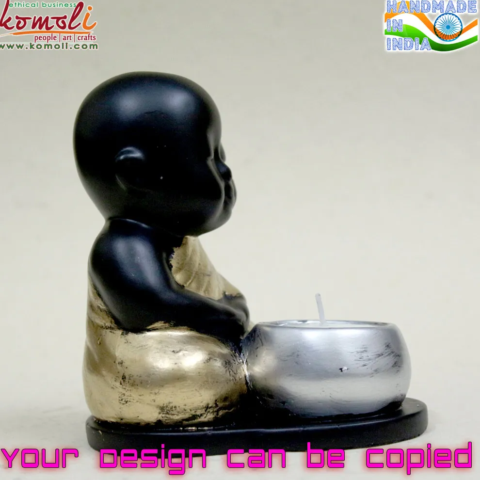 Best quality Poly resin baby monk Buddha statue tea light candle holder buddha with wholesale price