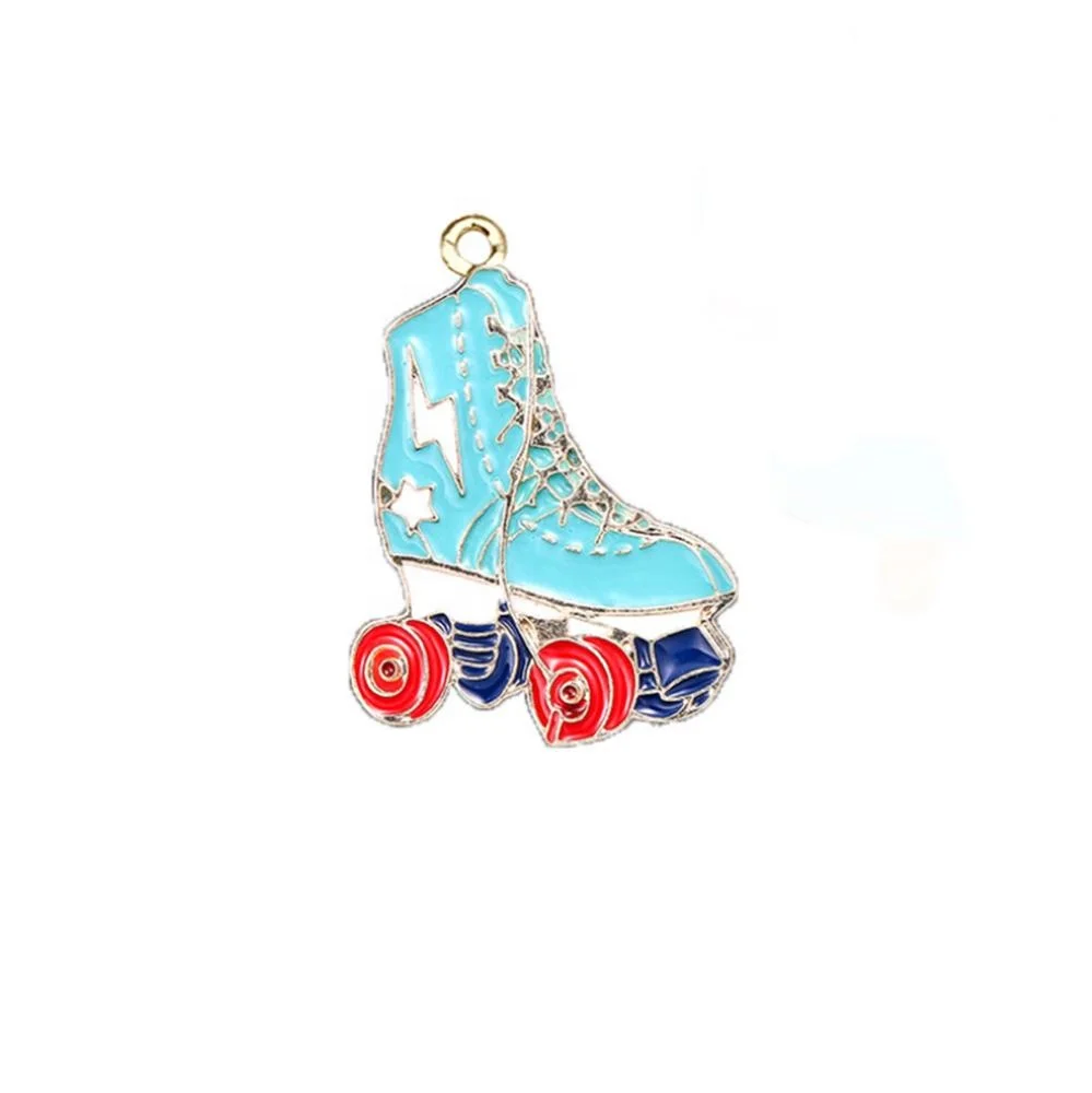 Cute Enamel Skateboard Ice Skate Roller Skates Pendant Charms for Kids