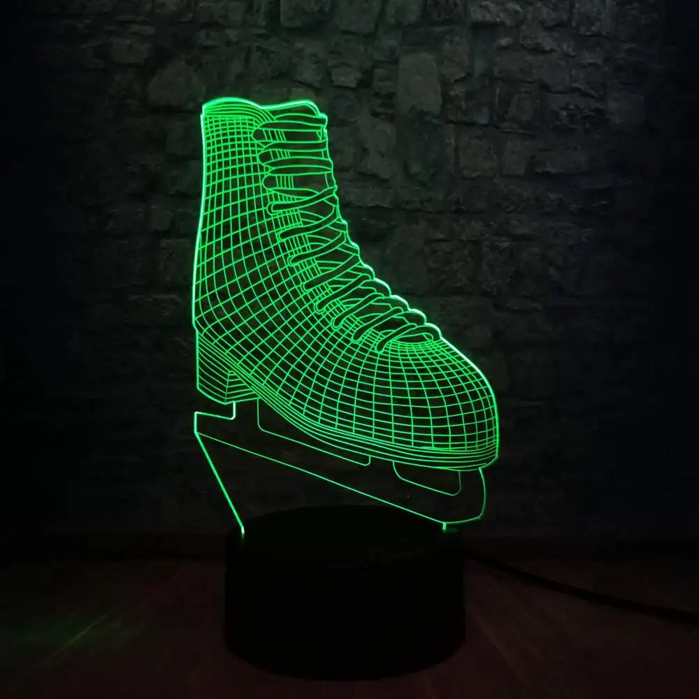 Novelty Ice Blade Hockey Skate Shoes 3D LED Lamp Acrylic Multicolor Changing Night Light Sporting Boy Room Decor Kids Toys Gift