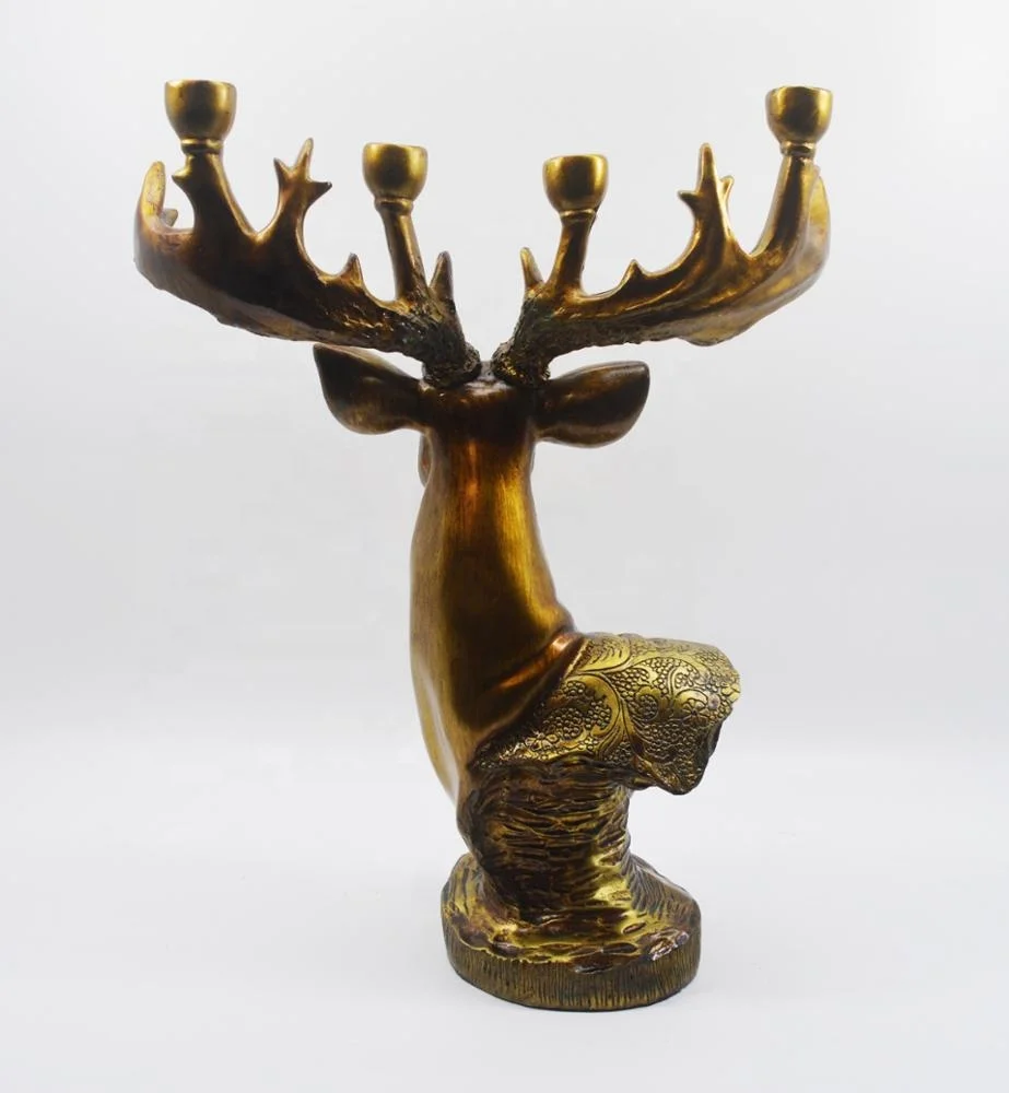Faux Resin Handicrafts Antler Candle Candlestick Statue Lovely Decor Deer Head Candle Holder