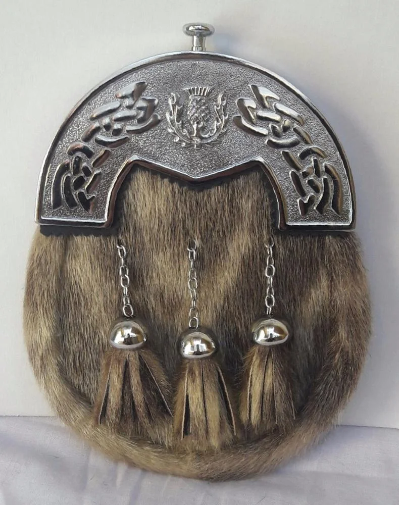 Scottish Highlander Original Cowhide Leather Custom Made Rabbit hair sporran made in original rabbit fur Sporran