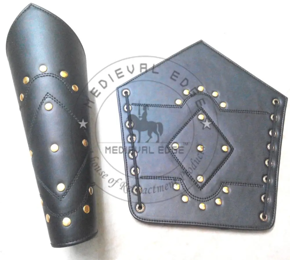 Средневековый стиль черный кожаный нарукавник с дизайнерским медным болтом