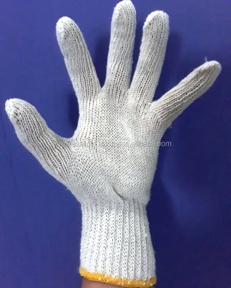 7 Gauge Raw White String Cotton Knitted Hand Gloves XL Size Disposable Protective Safety Gloves with Anti-Hot Feature