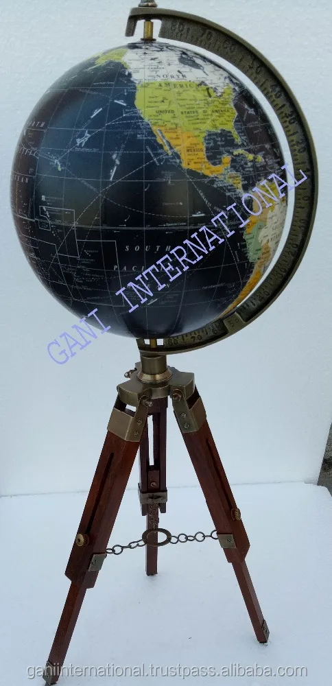 Rotating World Map Globe with Tripod Wooden Stand