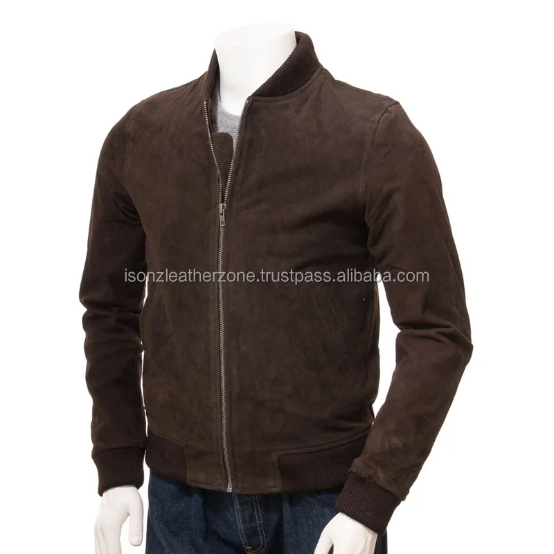 Мужская коричневая замшевая куртка-бомбер кожаная куртка