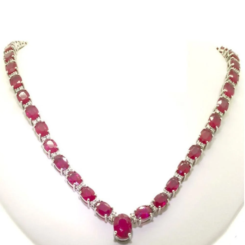 Real Diamonds Necklace with Natural Ruby 14K Gold Diamond Necklaces
