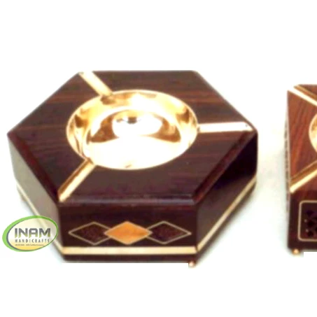 Antique Beautiful and Designer Nautical wooden and brass inlay work Handmade ashtray