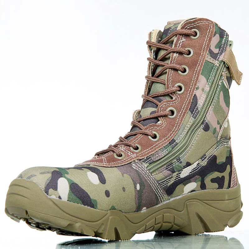 2023 cheap price leather desert camouflage boots with zipper