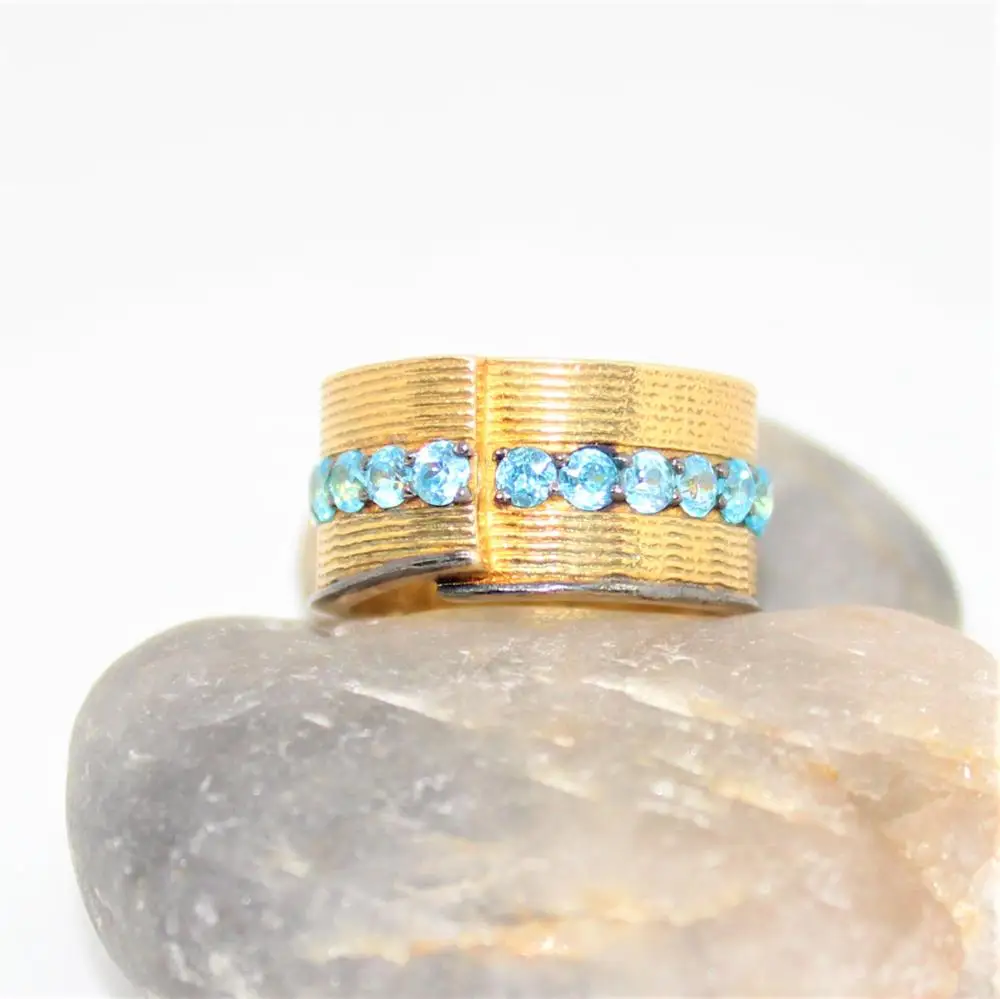 New Infinity Collection Gold Plated Jewelry 925 Sterling Silver Blue Topaz Eternity Band Ring Direct Manufacturing Price