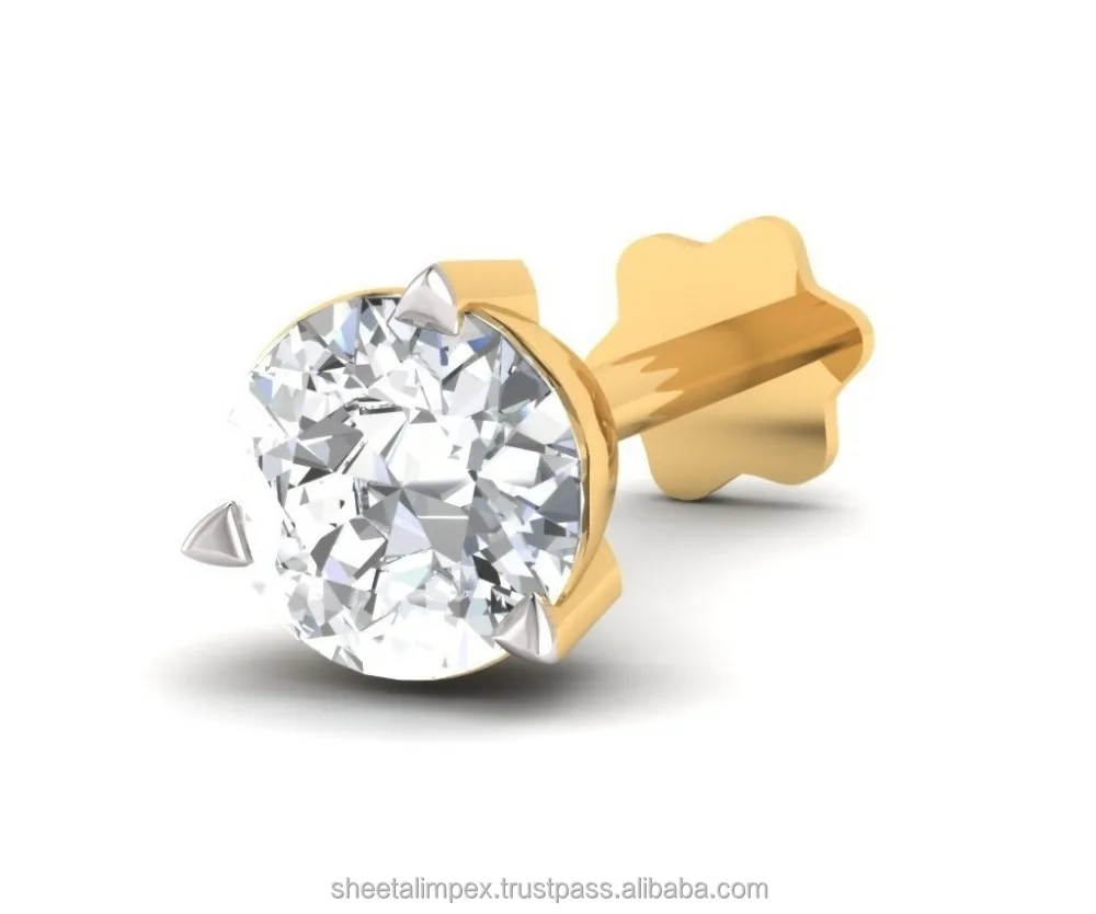Носовая булавка Sheetal Impex 0,10 карат VS Simplicity FG из желтого золота 18 карат с натуральными бриллиантами круглой формы