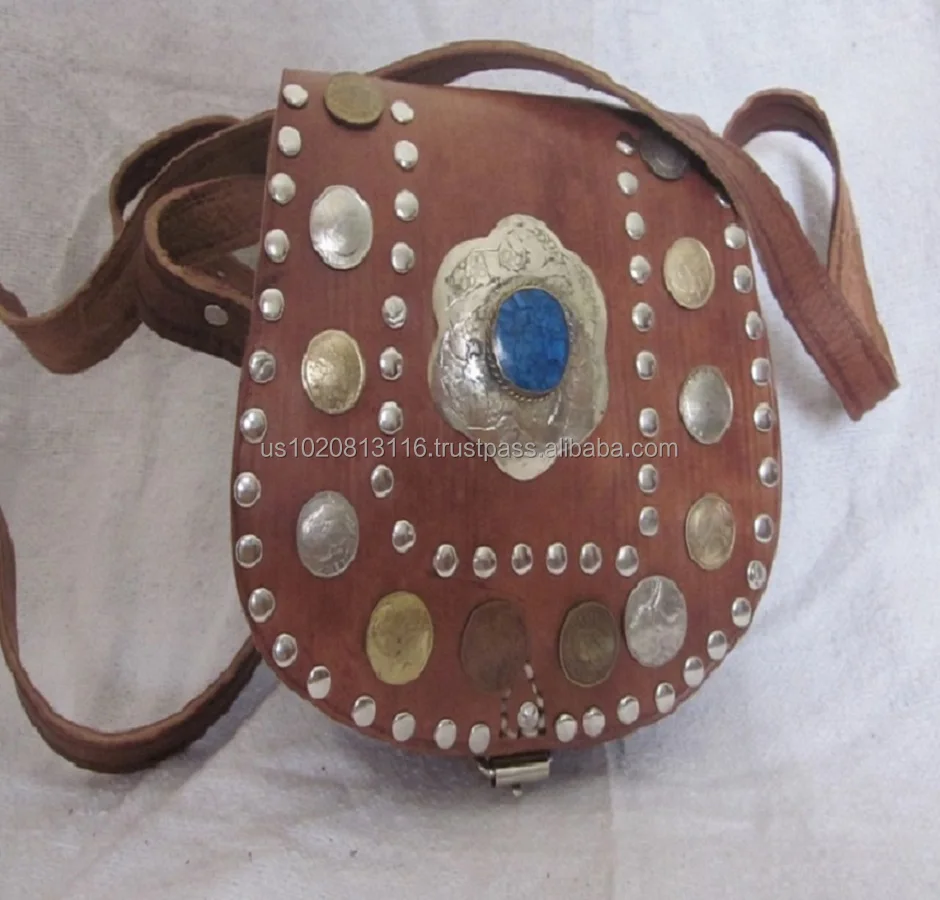 Уникальная Марокканская темно-коричневая кожаная сумка в стиле бохо