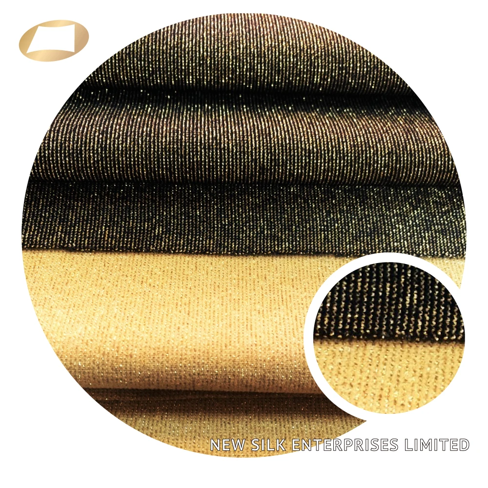 Shiny Soft Handle Nylon Gold Lurex Spandex Metallic Yarn Jersey Fabric for Garment