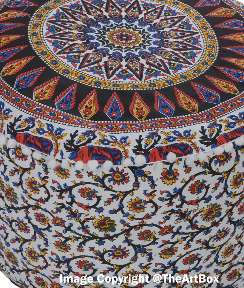 Handmade Ethnic Printed Cotton Mandala Ottoman Pouf Cover Decorative Footstool  Ottoman Home Furniture Pouf cover