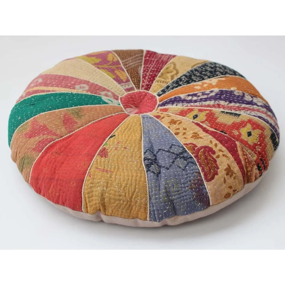 Fair Trade Round Wholesale Designer Zafu Cushion Pillow Multicolor Patchwork Floor Cushion Vintage Kantha Seat Cushion