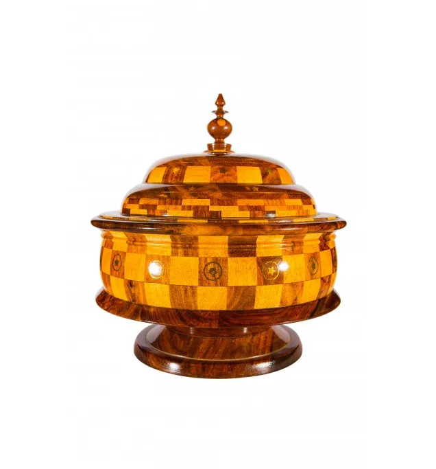 Wooden Round Shape Storage Box, Handmade Wooden Basket, Wood Bucket Carved Wooden Hotpot polish inlaid work Box