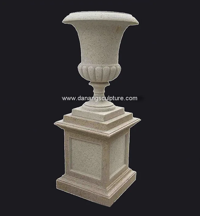 Hand carved yellow marble indoor planter pot flowerpot natural stone DSF-LH04