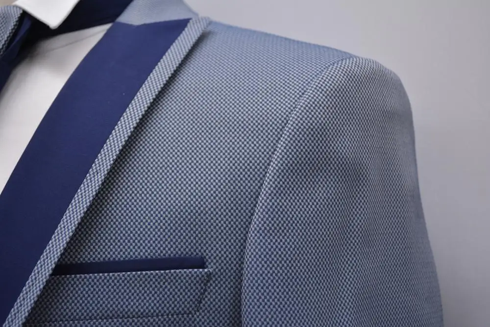 Мужской костюм смокинг для жениха облегающий деловой повседневный костюм синий комплект из 3 предметов