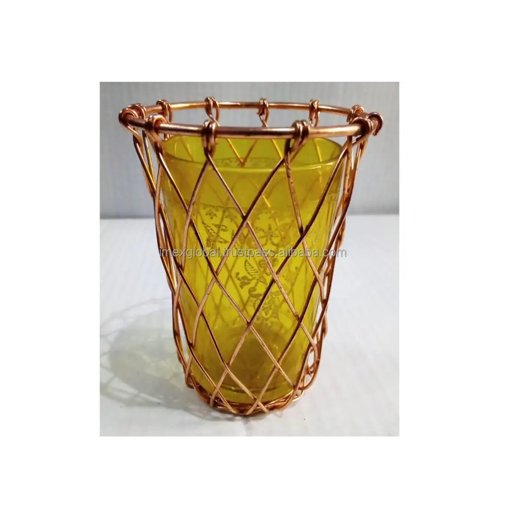 Tea Light Glass Candle Holder with Iron Covered Stand